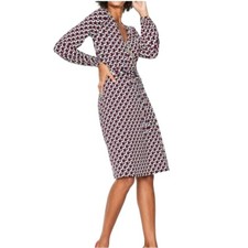 Boden Elodie Long Sleeve Midi Wrap Dress Red White Blue Geometric Pattern Size 6