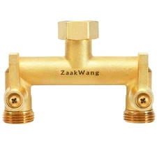 Heavy Duty Brass 2-Way Garden Hose Splitter 3/4" GHT Threads Metal Shutoff Va...