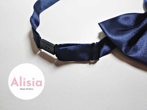 Papillon da uomo in raso blu elegante per cerimonia misura regolabile - Foto 4 di 4