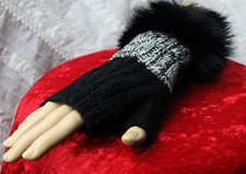 Angora Wool  Faux Fur Cuff 2-Tone Patterned Fingerless Gloves 4 colors 