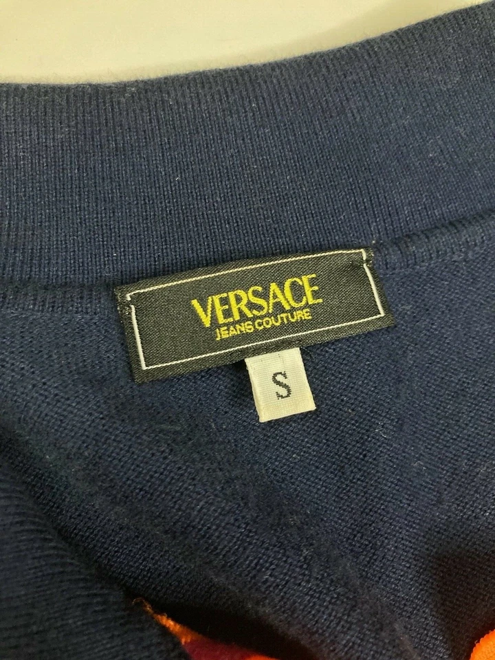 CAMISA POLO VERSACE J COUTURE VINTAGE NARANJA FORRADA EN V ALGODÓN HOMBRE AZUL MEDUSA ITALIA Foto 2 de 4