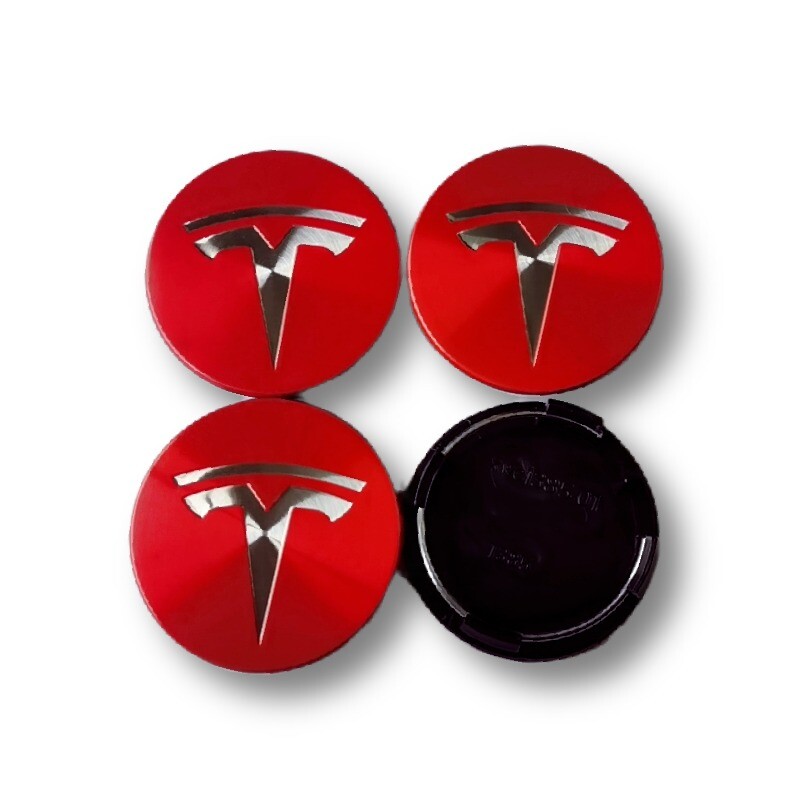 For Tesla 4pcs Ø56mm hubcaps wheel centre caps MODEL 3 Y X S Plaid red silver