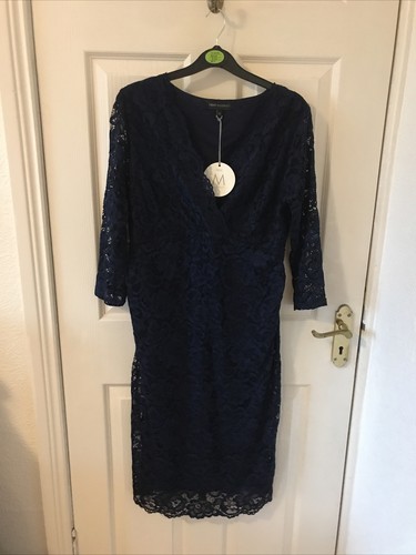 Next Maternity Dress 12 Navy Lace Fitted Bodycon Midi Stretch Occasion New BNWT - Picture 1 of 6