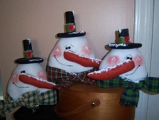 ~PaTTeRn~PRiMiTiVe WiNTeR SNoWMaN Head Jingle Jangle Sitter Ornie CuPBoArd TuCk~