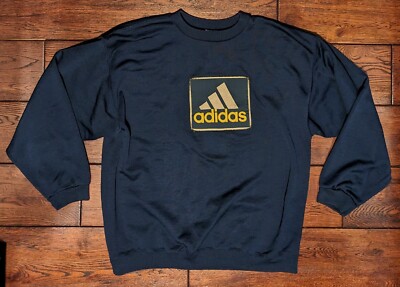 Vintage 80s 90s Adidas Crewneck Sweatshirt Stripes Blue Gold
