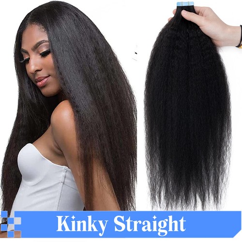 80PCS Kinky Tape In Extensions Human Hair Thick Full Head Skin Weft 200G Short - Picture 9 of 21