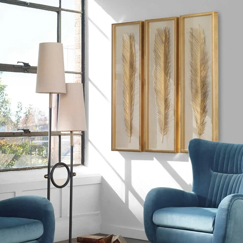 SET OF THREE 48" SAGO PALM LEAF INSPIRED SHADOW BOXES WALL ART UTTERMOST 04176 - Picture 1 of 6