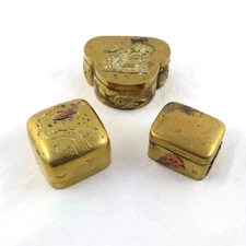Antique Japanese Meiji Trinket Boxes Brass - Lot of 3