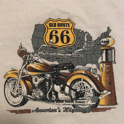 Route 66 America s Hiways TShirt Size Large Chest 42  White/Logos Front Splash