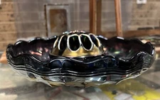 Crown Crystal Glass Co Banded Dark Carnival Glass Flower Frog Diamond Stamp