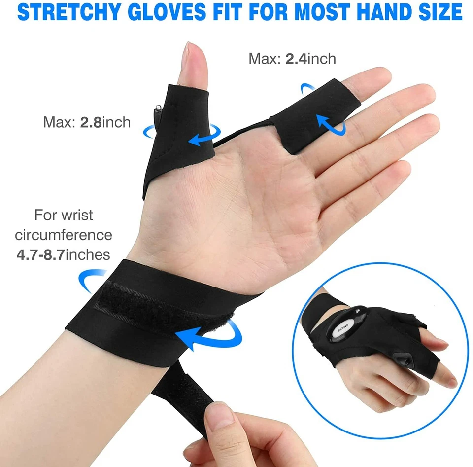 Guantes Linterna LED, Tácticos Sin Dedos 2 Pares Foto 3 de 4