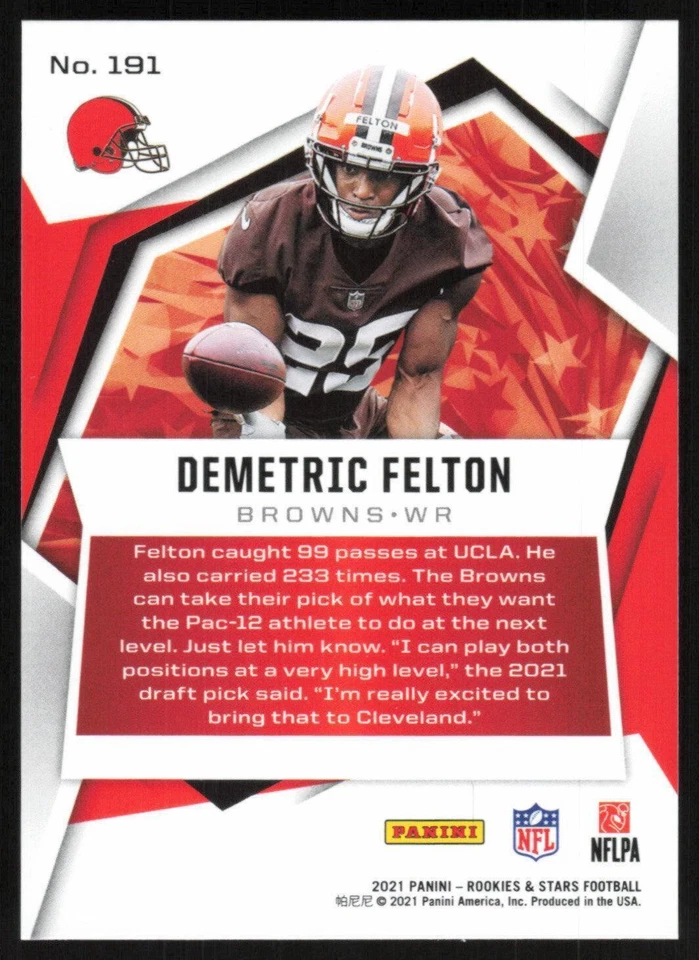 Demetric Felton 2021 Panini Rookie & Stars # 191 RC Longevity 69/80 Cleveland Br - Image 2 of 2