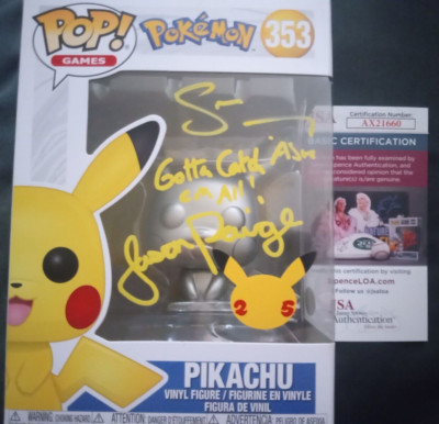 1st Signed Pokémon 25th Anniversary Silver Pikachu Sarah Natochenny  with COA