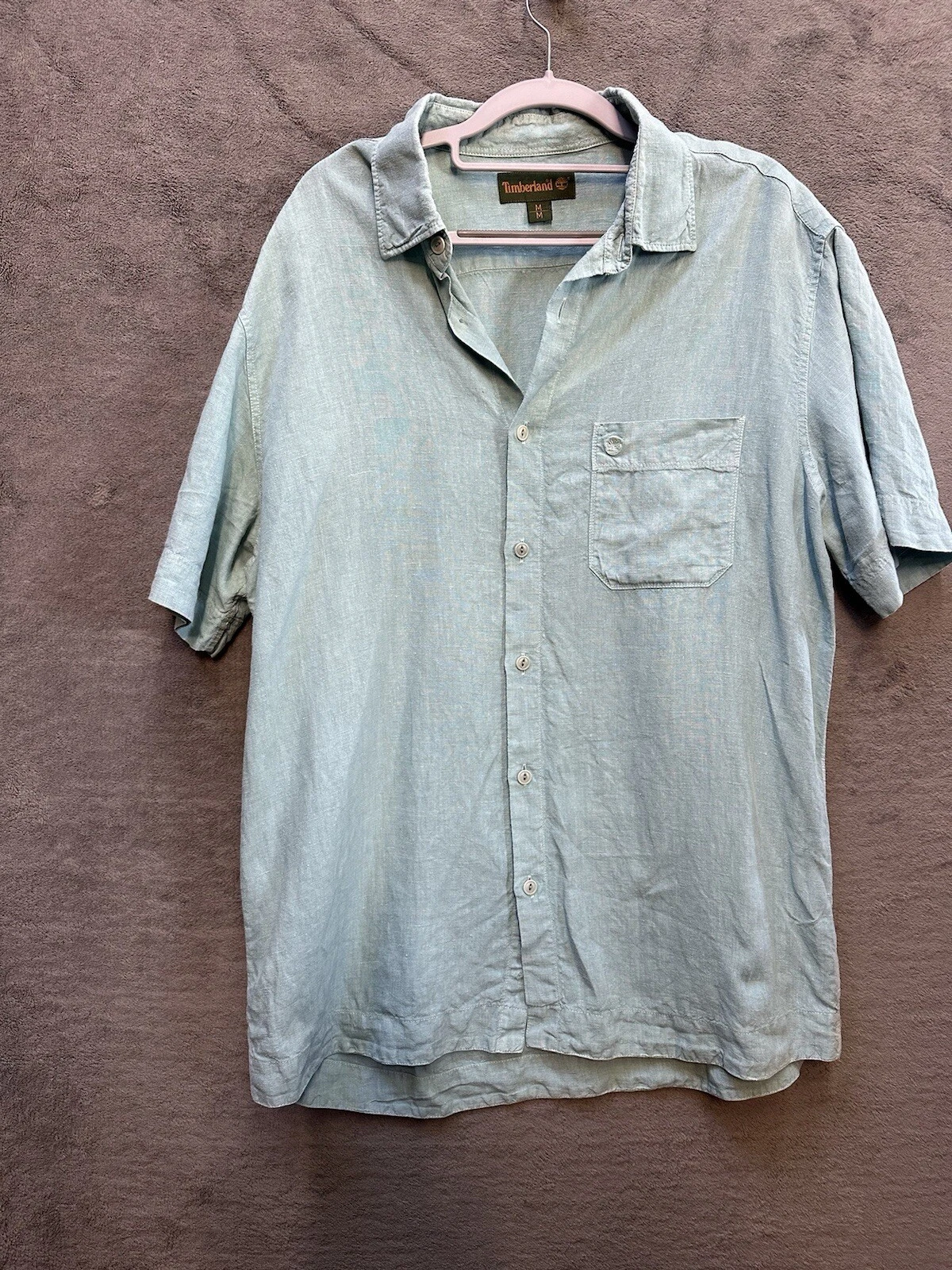 Timberland Linen Shirt Mens Medium Short Sleeve Blue