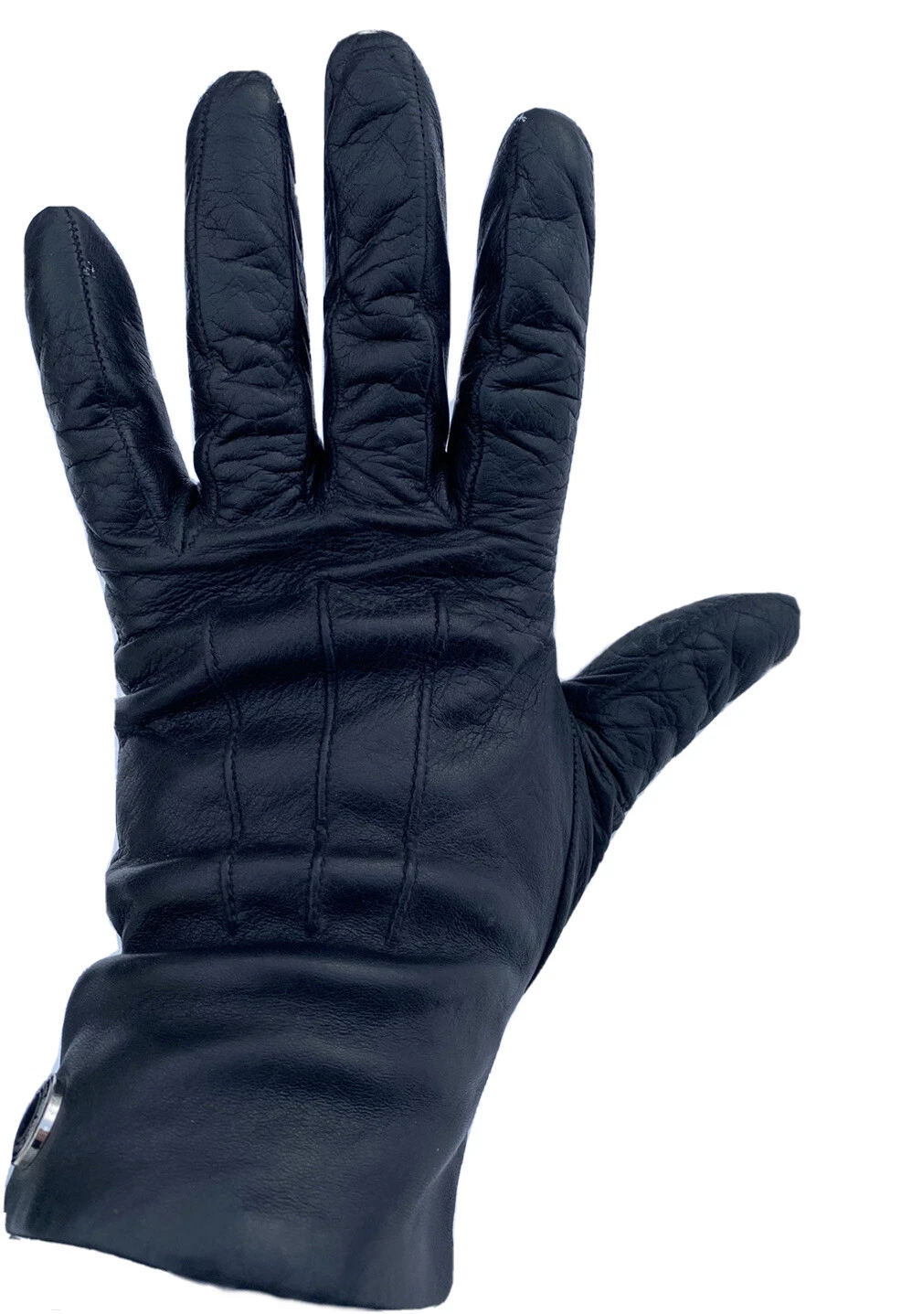 COACH Black Soft Leather Women's Driving Gloves Stiching Cashmere Lining 7-1/2