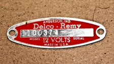 Generator I.D. Tags, Delco-Remy 12 volt 1950 s 1960 s