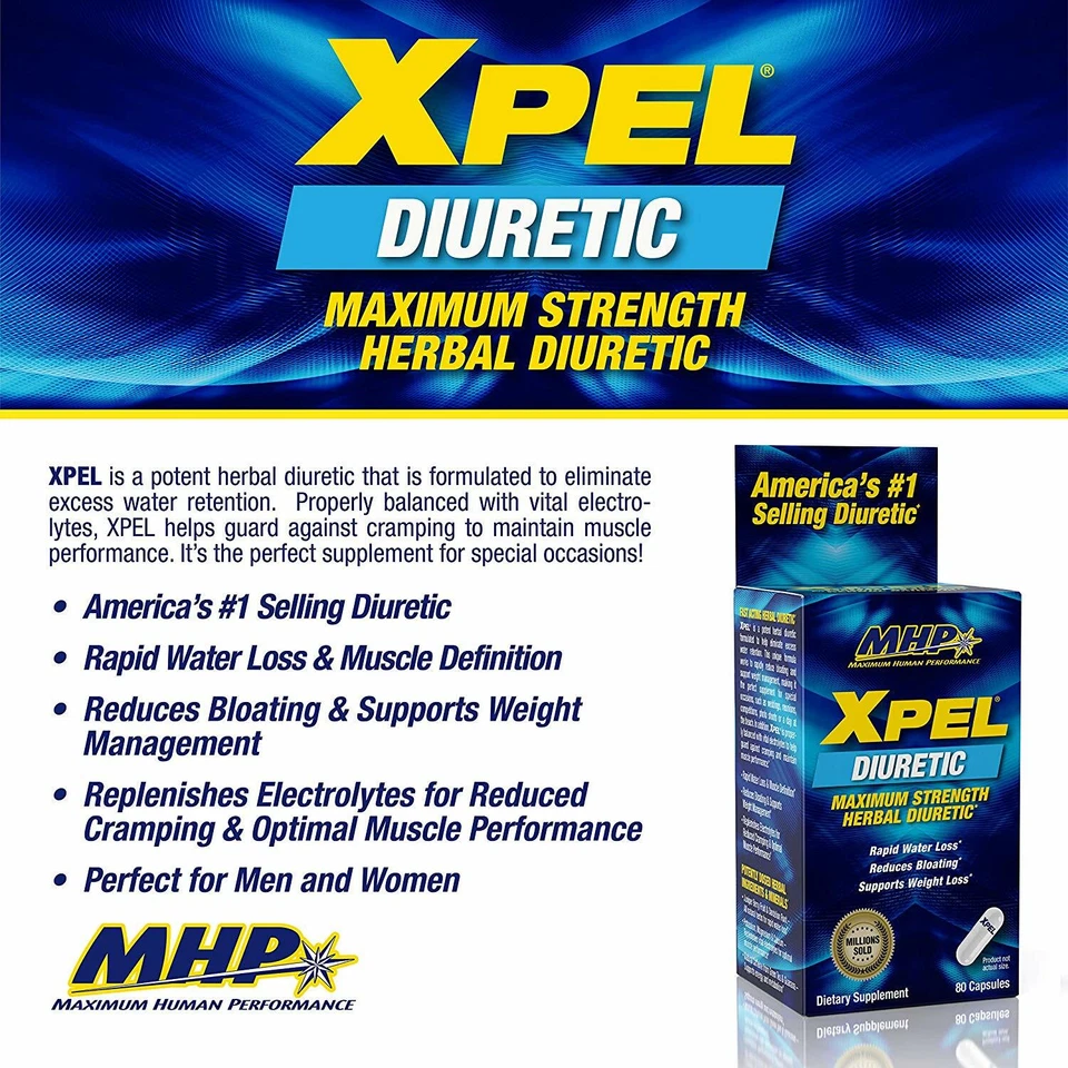 MHP XPEL Máxima Fuerza Herbal Diurético Pérdida de Agua Definición 80 Cápsulas NUEVO Foto 3 de 3