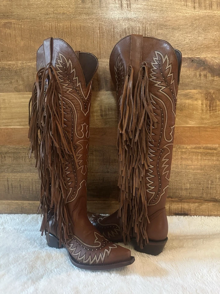 Tall Leather Tassel Women’s Boots Western Cowboy Boots - Image 3 of 4