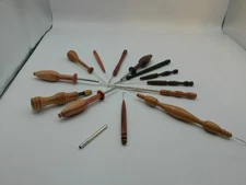 Lot of 13 wooden (Vintage?) handled sewing tools, needles, awls