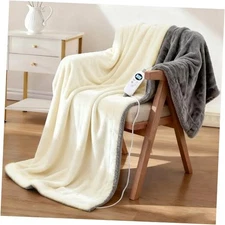 Electric Heated Blanket Throw 50" x 60" Soft Dual-Sided Flannel Fast Heating 