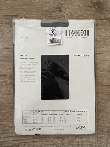 RARE NEW Wolford Neon Body Neonglanz Size Small Black Bodysuit - Picture 3 of 3