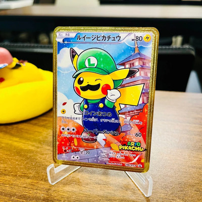Mario Luigi Pokémon Gold Metal Card   Collector s Gift Display Piece