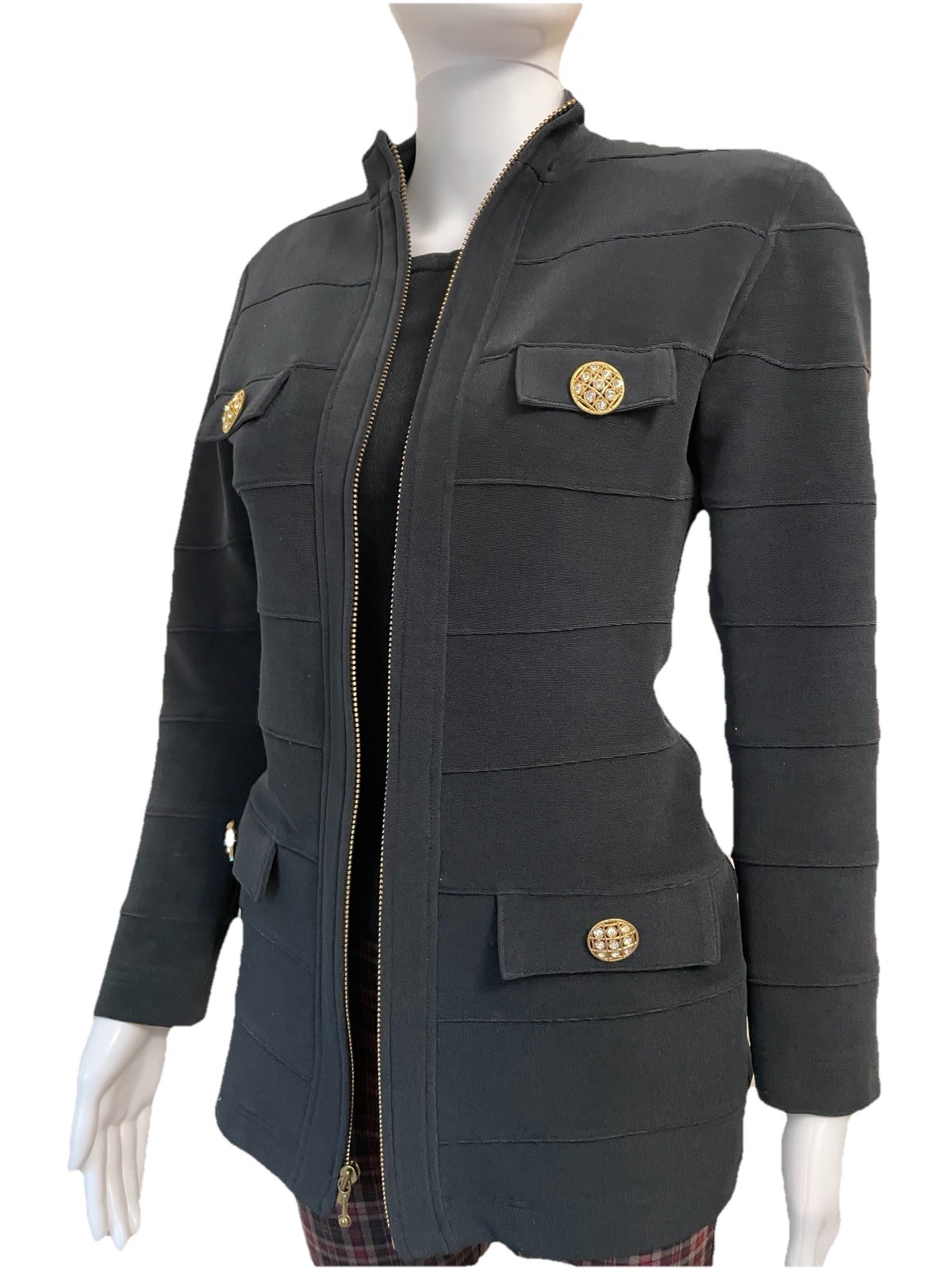 Black Structured Strech Jacket AndSmall-Gold Rhin… - image 2