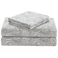Soft Cotton Queen Sheets, 4 Piece Set Breathable for All Seasons, Paisley Grey