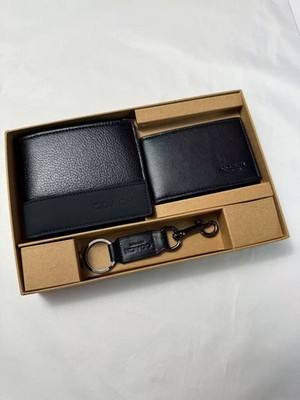 COACH MEN'S 3 IN 1 WALLET BOXED GIFT SET IN SIGNATURE CANVAS Black/Brown/Grey