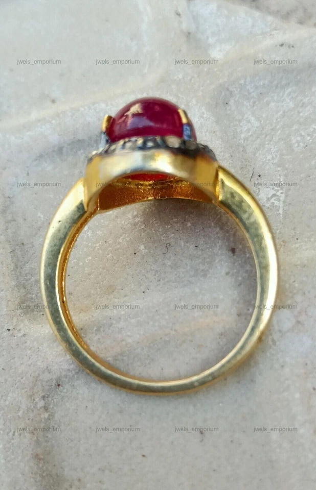 925 Sterling Silver Natural Oval Natural Ruby With Diamond Statement Ring Gifts - Image 3 of 4