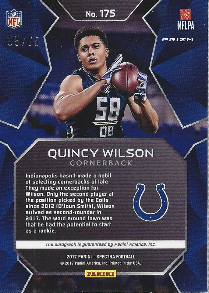 2017 Panini Spectra Neon Blue #175 Quincy Wilson Auto /75 - FB - Image 2 of 2