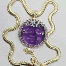 Kirks Folly Grand Dutchess Purple Moon Foldover Pendant Necklace set 2pc AB GT