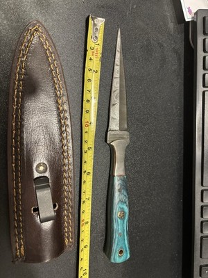 Damascus Dagger Handmade Custom Knife with Leather Sheath
