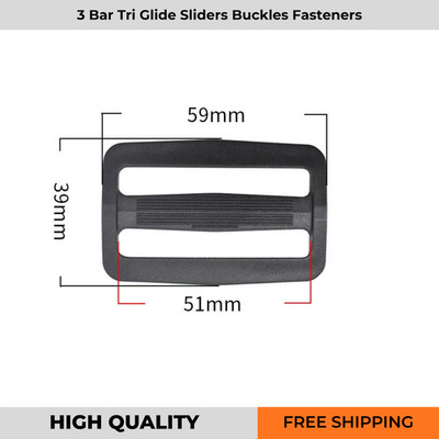 3 Bar Tri Glide Schieber Schnallen Verschlüsse für Gurtband Gurt schwarz Delrin Kunststoff
