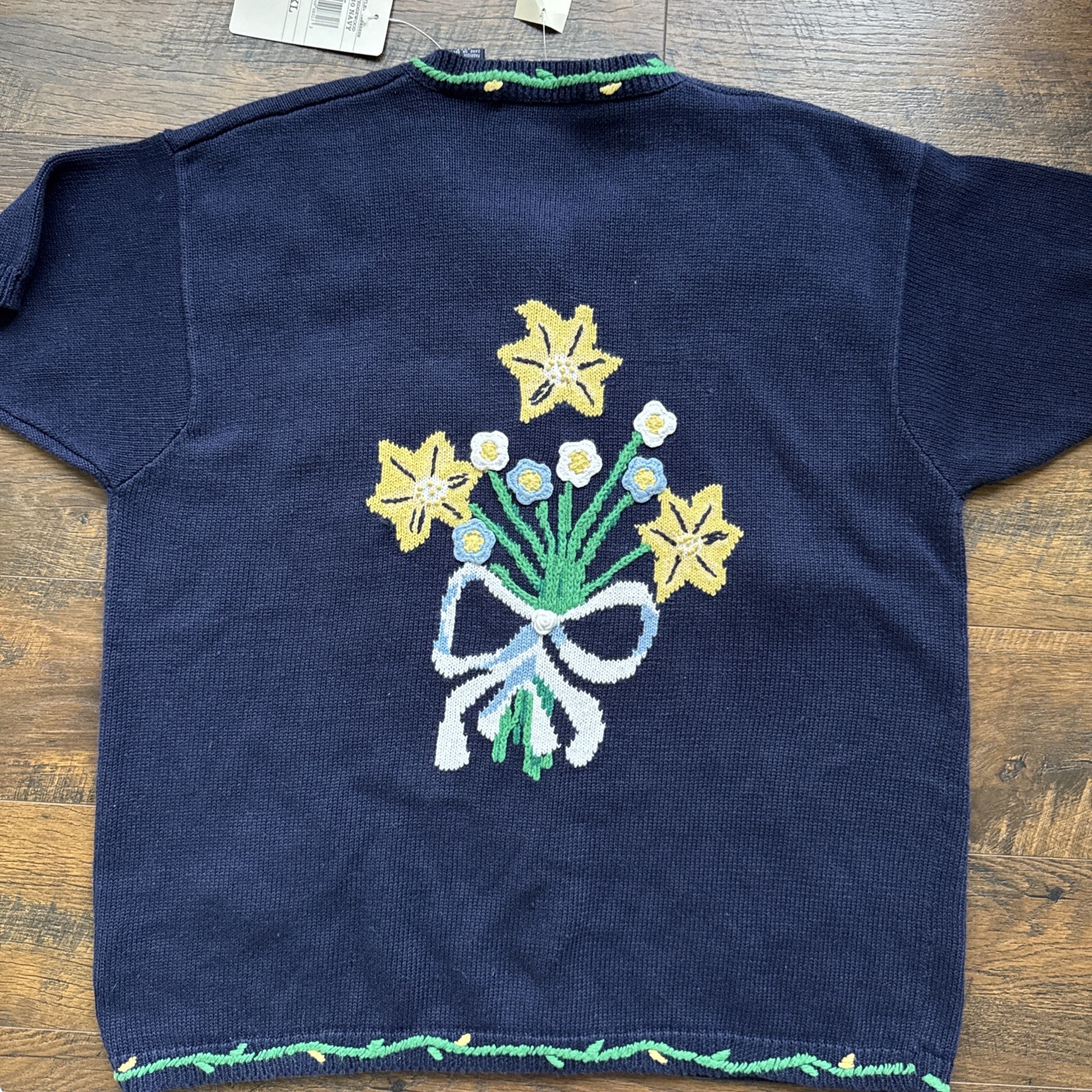 Vintage Eagles Eye NEW Cardigan Sweater XL Spring Flowers Bonnet Easter NWT D3