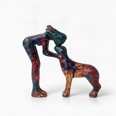 Mensch und Hund Statue liebevoll Hund Skulptur sinnvoll für Eingang