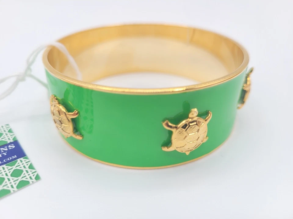 KEP Designs Green Enamel and Gold Plated Turtle Bangle Bracelet NWT - Image 3 of 4
