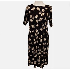 J. Jill Floral Shirt Dress Womens Size XS Black Cream Midi Dress with Pockets