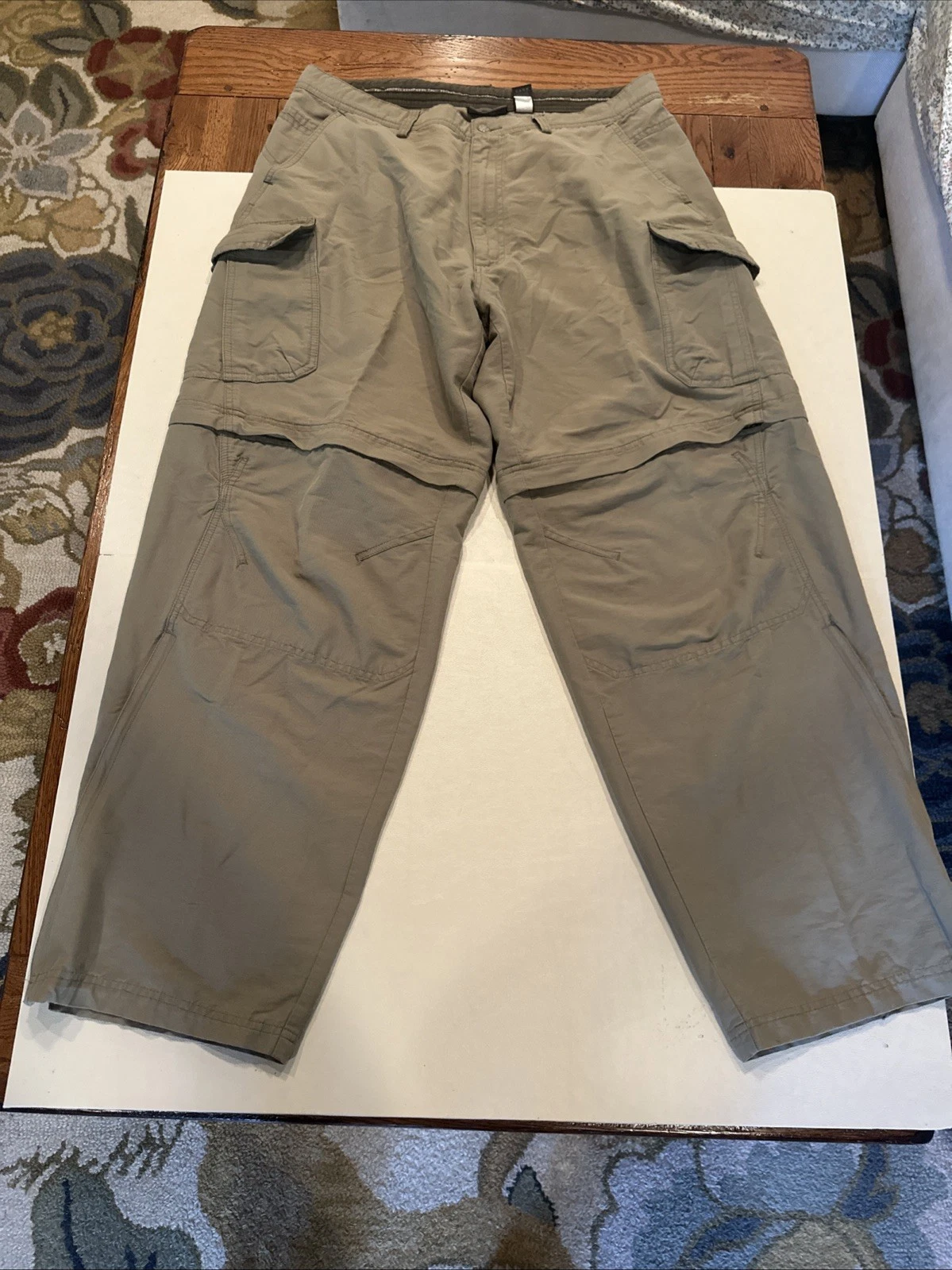 REI Convertible Cargo Pants 38 Khaki Flap Pocket Hiking Camping Double Knee