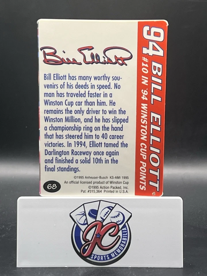 BILL ELLIOTT 1995 Action Packed Auto - WINSTON CUP '94 TOP TEN Racing Card #68 - Image 2 of 4