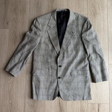 Oscar De La Renta Mens Tailored Plaid Blazer Coat Wool Blend Brown Black 42/44