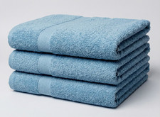 3 Petite 100 Cotton Beach Pool Spa Gym Towels 20x40 Thin Lightweight Lt Blue