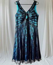 Aspeed Dark Lace Dress Midi Black Mesh Overlay Turquoise Green Fairy Whimsigoth 