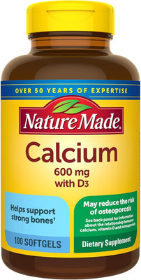 Nature Made Calcium 600mg with Vitamin D3 Bone Health Support 100 Softgels