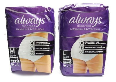 Always Discreet Maximum Protection Inkontinenz Höschen, 8 Stück- Größe M und L