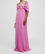 Oscar De La Renta Women's Pink Bead Orchid Off-the-Shoulder Caftan Dress Size S