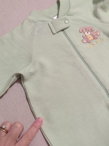 Vintage 90s Carter's Baby Footie Sleeper 0-3M NWT Green Full Zip, Puppy Dog READ - Picture 16 of 17