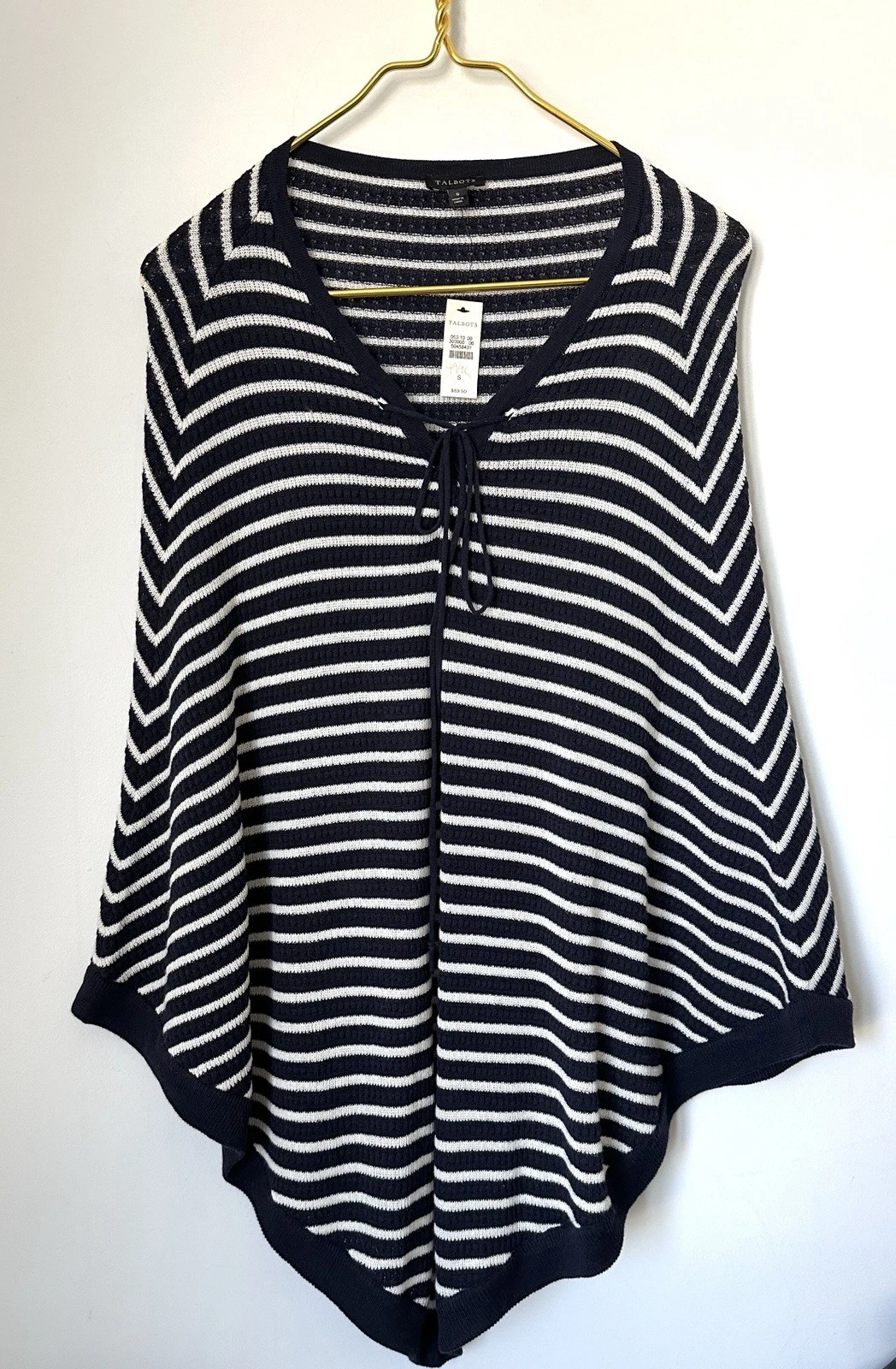 NWT Talbots Blue White Striped Knit Coastal Light Poncho Sweater Women’s Small