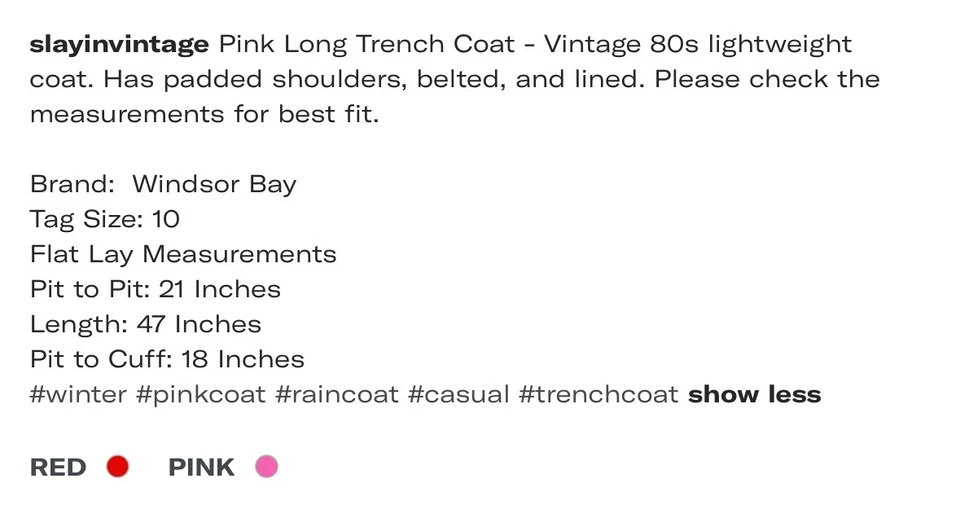 Vintage 80s Hot Pink Long Rain Trench Coat Size 10 - Image 3 of 4
