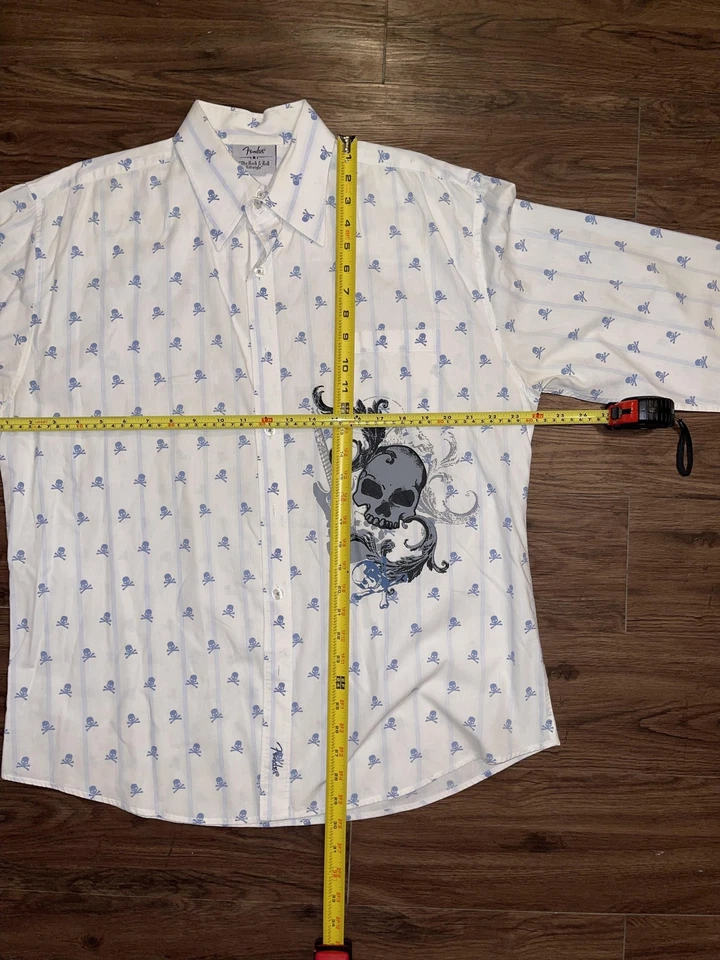 Fender Shirt Mens XL White Blue Skull Crossbones Button Down FMW821 Graphic - Image 4 of 4